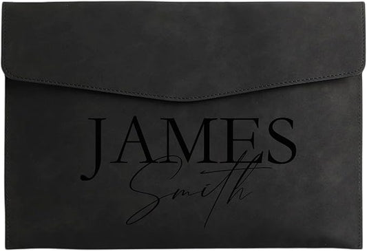 Customized A4 File Folder Expandable File Organizer,Personalized Name PU Leather Envelope Holder for Work、School、Home、Office (Black)