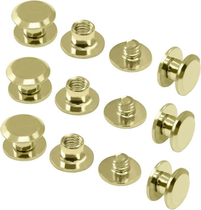 60 Sets Gold Chicago Screws, M5*4mm Leather Rivets Screw Rivets Buttons DIY Leather Trim Craft Bookbinding for Decorate Repair Belt Bag Shoes Purse