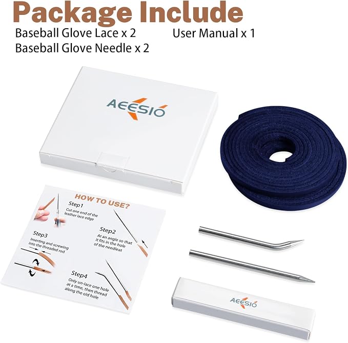 Softball Baseball Glove Lace, Mitt Lace Repair Kit Includes 2 Leather Laces and Lacing Needle for Catcher's Glove