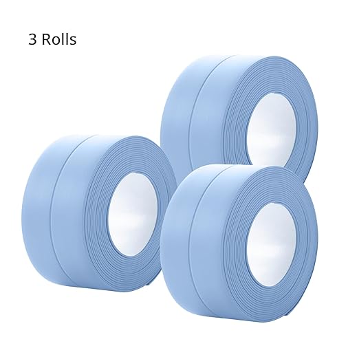 3 Rolls Caulk Tape Self Adhesive Caulk Strip Waterproof,Blue Caulking Sealant Trim for Bathroom, Caulk Sealing Strip for Toilet Sink Edge Protector with Sealing Tool (10.5Ft x 1.5In)