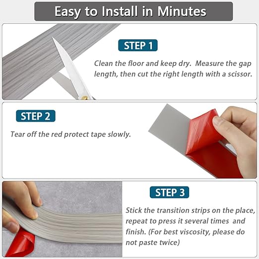 Floor Transition Strip 2" Self Adhesive Flat Vinyl Flooring Transitions Strip with Strong Backing (5cm, 20FT, Grey Wood Grain)