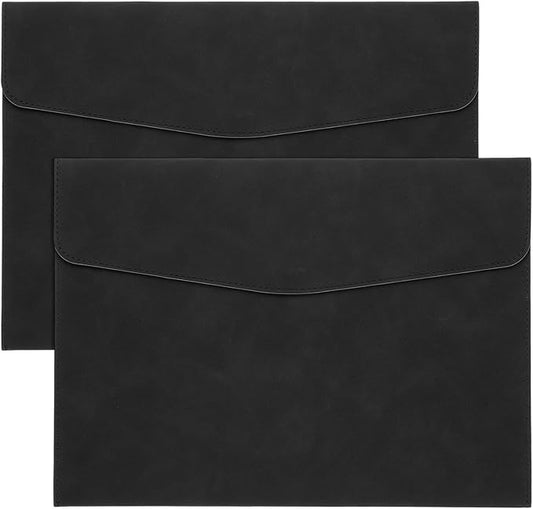 PATIKIL PU Leather A4 File Folder, 2Pcs Document Holder Filing Organizer Portfolio Envelope Folder Case with Snap Closure for Letter Receipt, Black