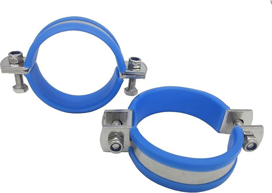 Stainless Steel Heavy Duty Flat Band Pipe Clamp with Rubber Cushion, Multipurpose Rigid Hose Clamp Bracket ID 63mm, Pack of 2