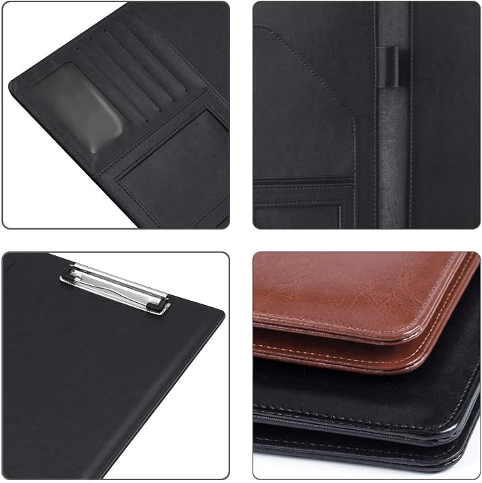 Business Portfolio Folder for Men Women, Padfolio Cover, Conference/Resume/Legal Document Organizer with Letter/A4 Size Clipboard Hardboard, Business Card Holders, Document Sleeve, Black