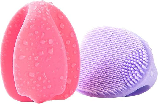 REVEX Face Scrubber,2Pcs Silicone Face Scrubber for Women Men,Face Exfoliator Brush, Manual Facial Cleansing Brush,Exfoliating Pore Scrubber for Sensitive Skin.(Pink+Purple)