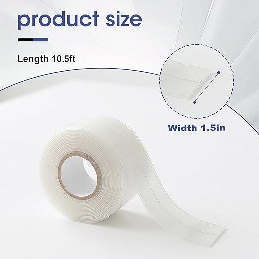 Clear Caulk Tape Waterproof Self Adhesive, Peel and Stick Transparent Caulking Strip for Bathtub Kitchen Sink and Shower Edge, Flexible PVC Seal Tape for Bathroom and Toilet (3 Rolls)