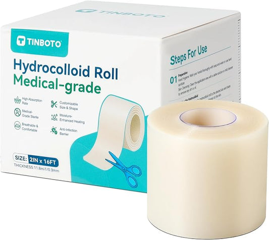 Hydrocolloid Roll for Wound Care, Hydrocolloid Bandages with Self-Adhesive, Cut-to-Size Patch Bandages, Ultra Absorbent, Waterproof, First Aid Kit Essential (2IN*12FT)