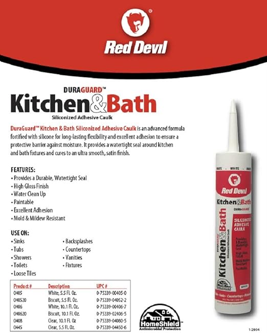 Red Devil 040520 Duraguard Kitchen & Bath Siliconized Acrylic Caulk, 5.5 oz. Squeeze Tube, Biscuit, 12 Pack, Made in USA