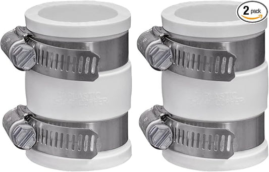 Fernco 1056-100 1-in. Flexible PVC Pipe Coupling for Plastic and Copper Plumbing Connections in White (Pack of 2)
