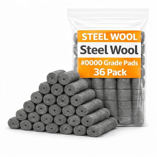 Steel Wool #0000 Grade Pads, 36 Pack – Flexible Cut to Size Wire Wool for Glass Shower Door Hard Water Removal, Chrome & Stainless Steel Polishing, Weep Hole Gap Filler, Mice Control & Rodent Barrier