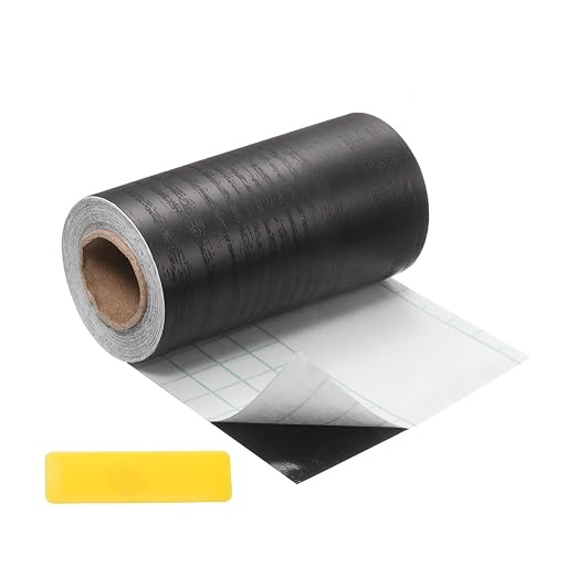 uxcell Wood Tape, 5 Inch x 16ft Self-Adhesive Wood Grain Repair Tape Patch with Plastic Scraper for Baseboards, Doors, Windows, Floor Repair and Furniture Renovation, Black