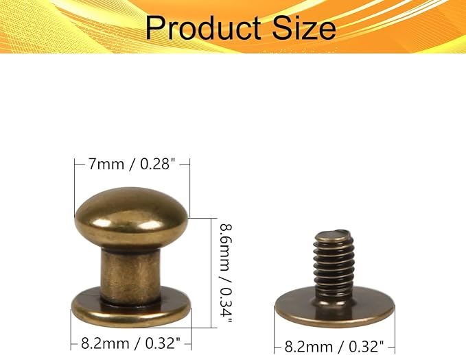 Juvielich 50 Sets 8mm Ball Head Stud Screws, Round Head Button Stud Rivets | Bronze Tone, Zinc Alloy, Phillips Drive, Chicago Screws for Leather Belt, Leathercraft, DIY Repairs Decoration