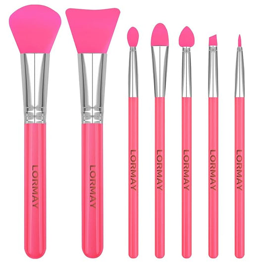 LORMAY 7 Pcs Silicone Brush Applicator Kit for UV Resin Epoxy Art Crafts and Cream Makeup Products (Red)
