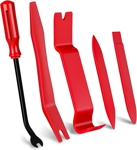 5 PCS Nylon Auto Trim Removal Tool Kit, No-Scratch Pry Tools Set for Car Door Panel, Dashboard, Molding, Fastener & Clip Removal, Interior Trim Installer/Remover Kit - Red