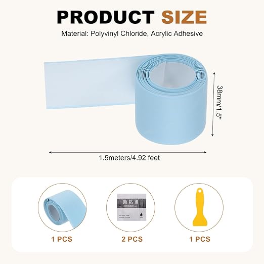 uxcell Caulk Tape Waterproof, 1.5 Inch x 4.92 ft Self-Adhesive Sealant Sealing Strip Caulking Sealant Tape PVC with Tool for Kitchen Sink Toilet Bathroom Bathtub Floor, Blue