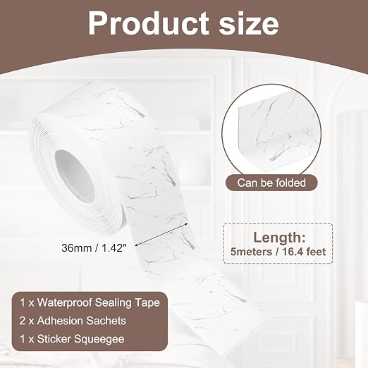uxcell Caulk Tape Waterproof, 1.42 Inch x 16.4 ft Self-Adhesive Sealant Sealing Strip Caulking Sealant Tape PVC with Tool for Kitchen Sink Toilet Bathroom Bathtub Floor, Gray White