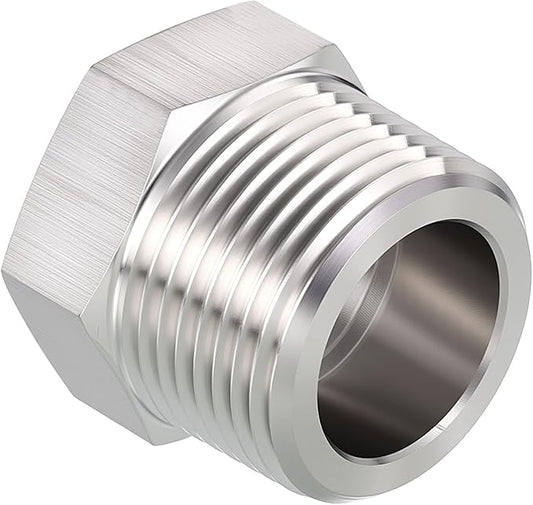 Pack of 1, 1" Male NPT to 3/4" FeMale NPT Solid 304 Stainless Steel Hex Bushing, Hose Fittings Adapter Reducer for Pipe Leak Repair, Bathroom Remodeling, Tool Extensions