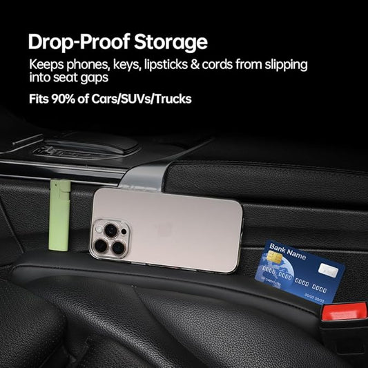 2Pack Leather Car Seat Gap Filler – Anti-Drop Console Organizer, Scratch-Resistant Waterproof Easy to Clean, Fits 90% Vehicles Without Blocking Seat Movement