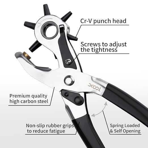 XOOL Belt Hole Puncher for Leather, Precision Multi-Size Leather Hole Punch for Watch Bands, Straps, Collars, Saddles, Shoes, Fabric, DIY Home, Craft Projects
