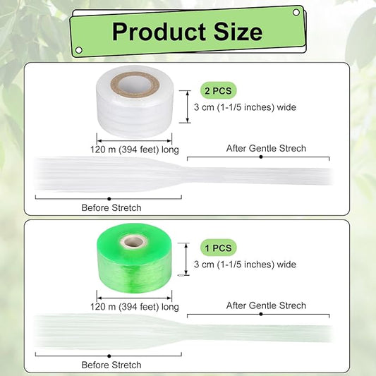 Oligei Grafting Tape 3P, Stretchable Self Adhesive Tree Grafting Tape, Tree Repair Tape for Fruit Trees, Plants, Broken Stem, Floral (Green and White)