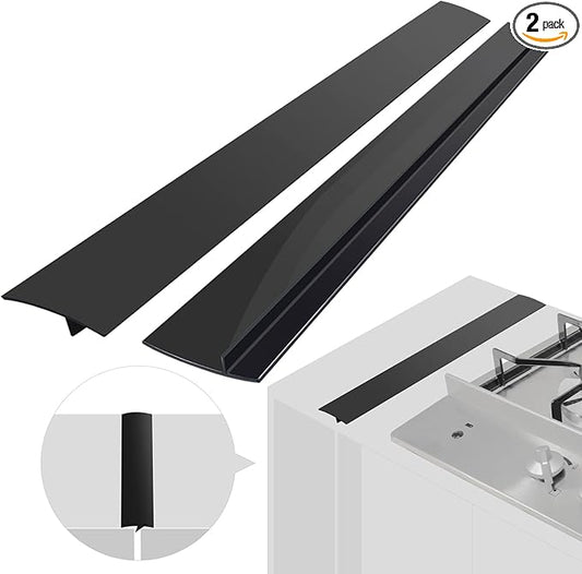 Silicone Stove Counter Gap Cover (2 Pack),Easy Clean Heat Resistant Wide & Long Kitchen Stove Gap Filler,Seals Spills Between Counters, Oven, Stovetops, Washing Machines, Washer, Dryer(21in, Black)