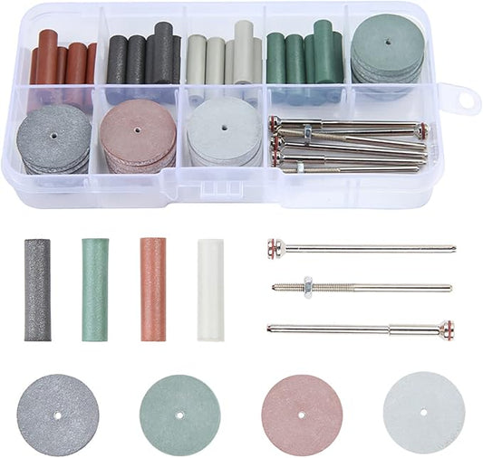 Silicone Polishing Wheels Kit Mixed Lab Buffing Wheel Rotary Hand Pieces Tool Assortment Kit 40pcs 4 Colors Rubber + 6 Pcs Mandrel Shank for Jewelry, Jade and Carving