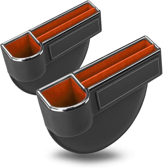 SANRILY Black Universal Car Seat Gap Filler Organizer Fashion PU Leather Multifunctional Car Center Console Organizer with Cup Holder 2 Pack Black