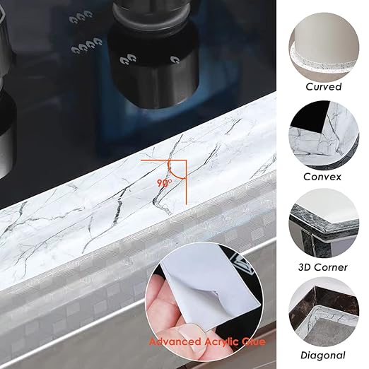 Kitchen & Bath Tape Caulk Strip, 1.5 Inch 10.5 Ft PVC Self Adhesive Waterproof Caulking Sealing Tape, Decorative Sealant Trim for Kitchen Sink Toilet Bathroom Shower and Bathtub (CloudMarble3.2M)