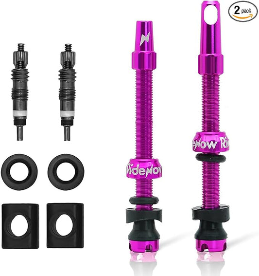 RideNow Tubeless Presta Valve Stems, 65mm Super Light 7075 Aluminum Alloy Presta Tubeless Valve Stem Kit with Valve Core Remover Tool and Valve Stem Caps, Multiple Color and Size Options(Pair), Purple