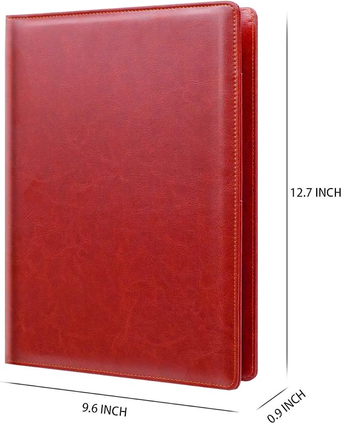 Padfolio Business/Resume Portfolio Folder, Leather Interview Portfolio Business Portfolio Portfolio Organizer with Legal Pad Folder Clipboard,Interview Folder for Men/Women, red