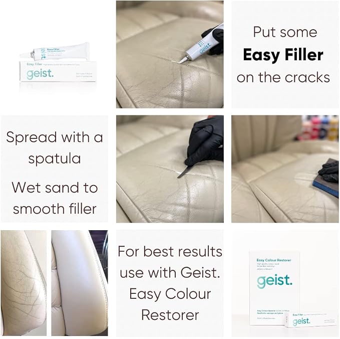 Geist. Easy DIY Colour Restorer and Filler for Leather & Vinyl | Refresh, Repair & re-dye Scuffs, Colour Damage and Small Cracks (Dark Brown, 20ml Filler)