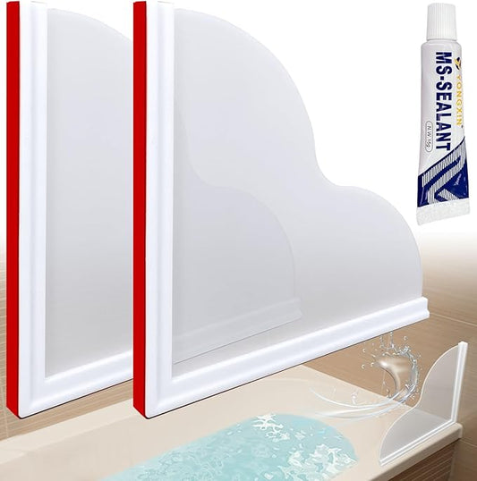 Seamless Shower Corner Water Guard, Large Size Tub Shower Water Guard, Shower Splash Guards,Bathtub Splash Guard Self-Adhesive Tub Guards to Keep Water in Tub (2pcs)