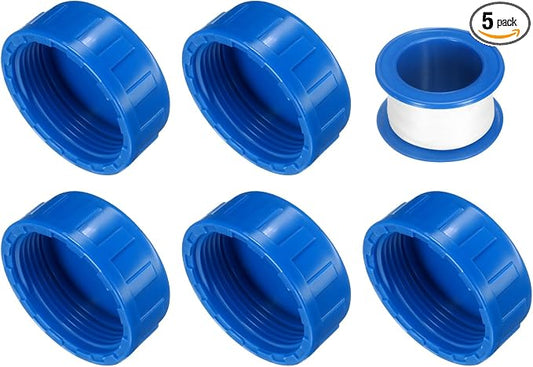 uxcell 5Pcs 1-1/2 Inch PT Female Thread PVC Pipe Fitting Cap, Cleanout Water Drain End Caps, Pipe Plug Socket Fittings with Tape for Water Heater Supply Lines, Plumbing, Blue