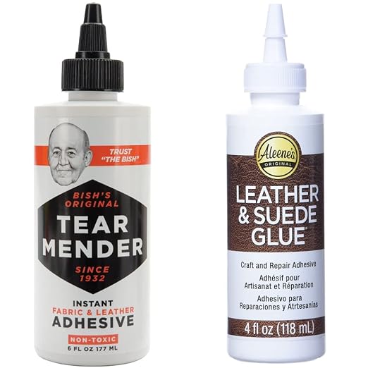 Tear Mender - TTB-6-D-B Instant Fabric and Leather Adhesive, 6 oz Bottle, TG06H & Aleene's15594 Leather & Suede Glue 4oz