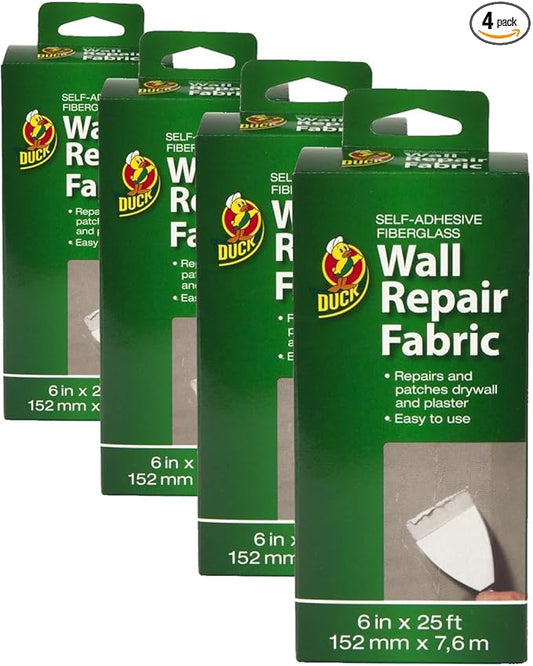 Duck Brand Self-Adhesive Drywall Repair Fabric, 6-Inch by 25 Feet, Single Roll, White (282084) (Pack of 4)