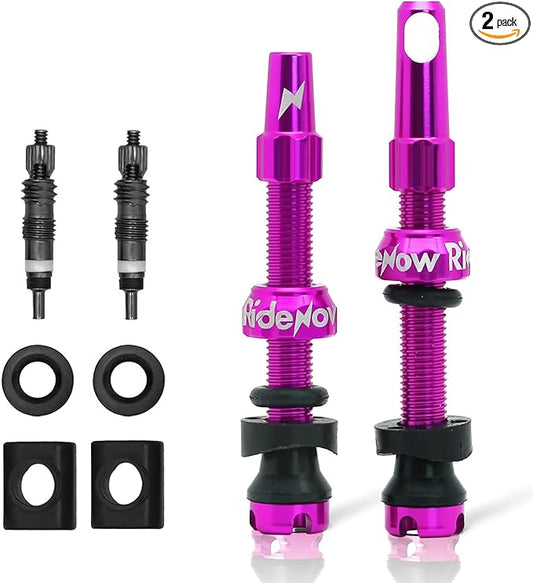 RideNow Tubeless Presta Valve Stems, 45mm Super Light 7075 Aluminum Alloy Presta Tubeless Valve Stem Kit with Valve Core Remover Tool and Valve Stem Caps, Multiple Color and Size Options(Pair), Purple