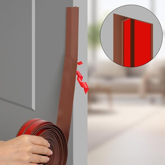 Benory T-Shaped Silicone Weather Stripping Door Seal Strip for Door & Window Frames - 20Ft Draft Stopper (Brown)