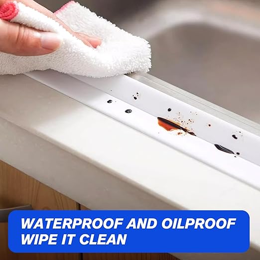 2 Rolls White & Black Caulk Tape Waterproof Self Adhesive Caulking Sealant Strip with Sealing Tool for Kitchen, Countertop, Bathroom, Sink, Bathtub, Toilet (1.5" x 10.5Ft)