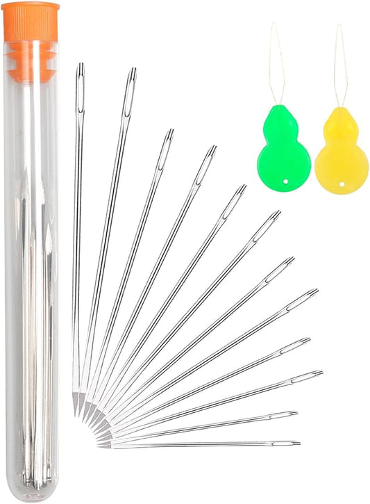 Hekisn Professional Large-Eye Triangle Leather Needles with Threaders for Hand Sewing Repair Stitching Projects (1.83 * 70/1.6 * 58/1.25 * 52/1.02 * 48/0.95 * 46/0.76 * 40mm)