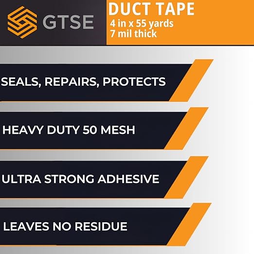 GTSE Wide Duct Tape, Silver, 4 Inches x 55 Yards (164 ft), Heavy Duty, Waterproof Repair Tape for Indoor or Outdoor Use, 12 Rolls