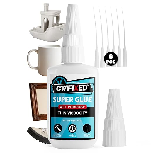 Super Fast Thin CA Glue, 60 Gram Super Glue with Anti-Clog Caps & Precision Microtips, Instant Cyanoacrylate Adhesive for Wood Shoe Ceramic Plastic 3D Prints Glass Model Crafts Fletching