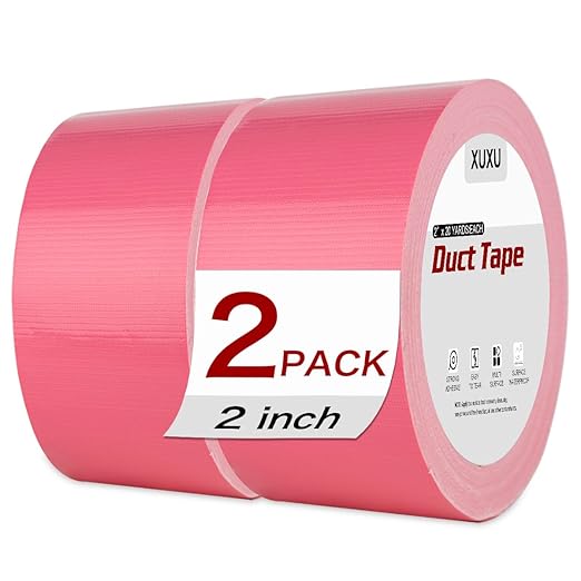 XUXU 2 Pack Pink Duct Tape Heavy Duty Waterproof, Strong Adhesive for Indoor Outdoor Repairs, 40 Yards x 2 Inch Total