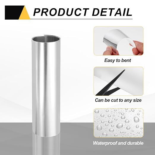 uxcell Aluminum Flashing Roll, 8in x 3.3ft Metal Roof Panels 0.2mm Waterproof Aluminum Sheet Roll for House Repair, Roof Flashing, Sealing Windows Doors, DIY Projects