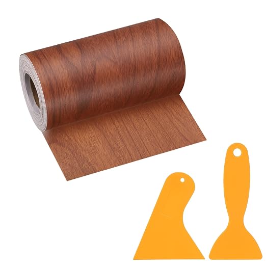 PATIKIL Wood Grain Repair Tape, 4" x 33' Self Adhesive Realistic Wood Tape with Scraper Durable Repair Patch for Furniture Floor Window Door Table DIY Home Decor, Brown Wood Grain