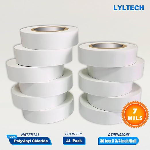 LYLTECH White Vinyl Electrical Tape 8 Rolls 7mil 3/4in x 30ft | Waterproof, strong adhesive, durable & easy wrap, high temperature resistant vinyl tape for home electrical wiring insulation