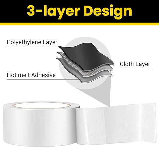 Professional Heavy-Duty Duct Tape 2 Inches x 30 Yards, 3 Pack Waterproof Cloth Gaffer Tape for Indoor/Outdoor Use, Repairs, Bundling, Sealing & DIY, White