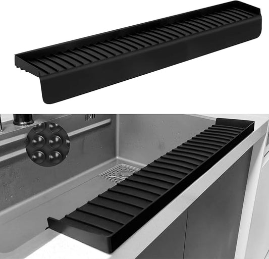 Silicone Sink Edge Protectors - Multifunction Accessories, Splash Guard & Draining Mat for Kitchen, Bathroom Sink, Steel, Granite, Quartz Countertops (Black, 4 * 30in)