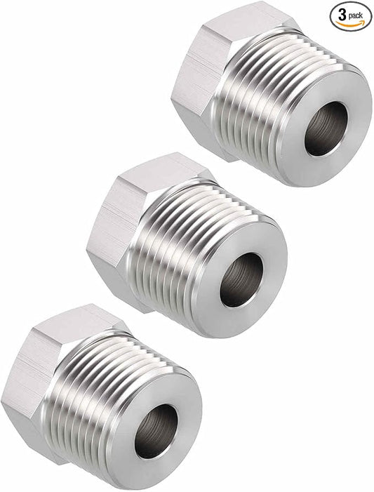 Packs of 3, 3/4" Male NPT to 1/4" FeMale NPT Solid 304 Stainless Steel Hex Bushing, Hose Fittings Adapter Reducer for Bathroom Remodel, Tool Extensions