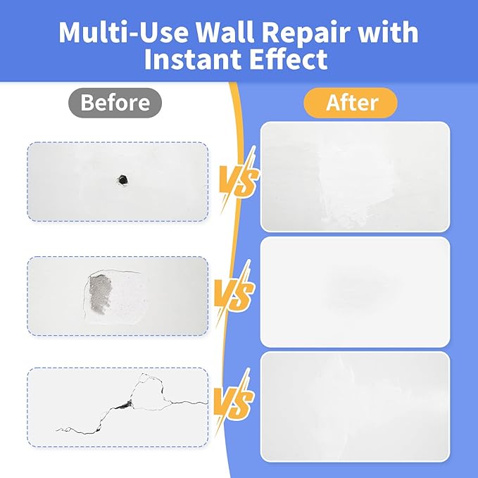 YKF Drywall Repair Kit (18 oz) - Spackle Paste with Scraper & 2X Self-Adhesive Patches (4") - Quick Dry, Waterproof Mending Agent for Large Holes, Plaster (White)