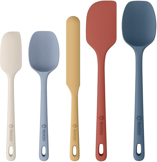 ChefAide 5 Pieces Silicone Spatula Set, Food Grade Rubber Spatula, Upgrade Strong Handle with Ergonomic Grip, Heat Resistant Up to 600°F for Nonstick Cookware, Cooking